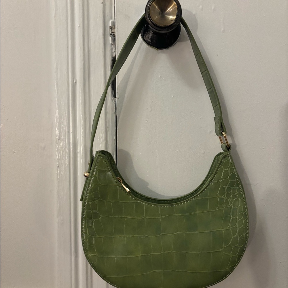 ASOS Olive Green Croc-Embossed Crescent Shoulder Bag